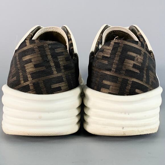 FENDI ZUCCA Size 11 Zucca White Brown Canvas Monogram Low Top Sneakers - Picture 3 of 9